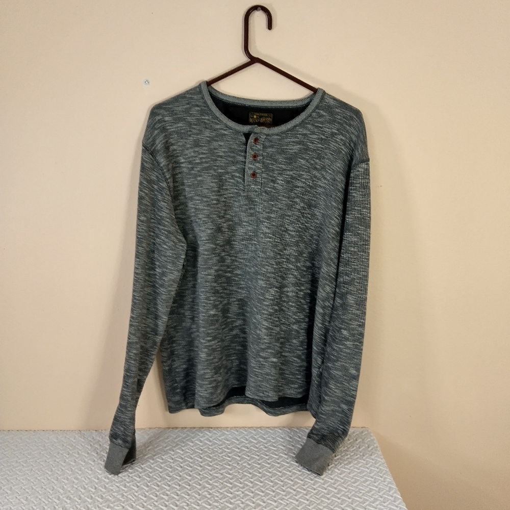 Lucky Brand Mens XXLT long sleeve Henley shirt relaxed gray white cottonEUC